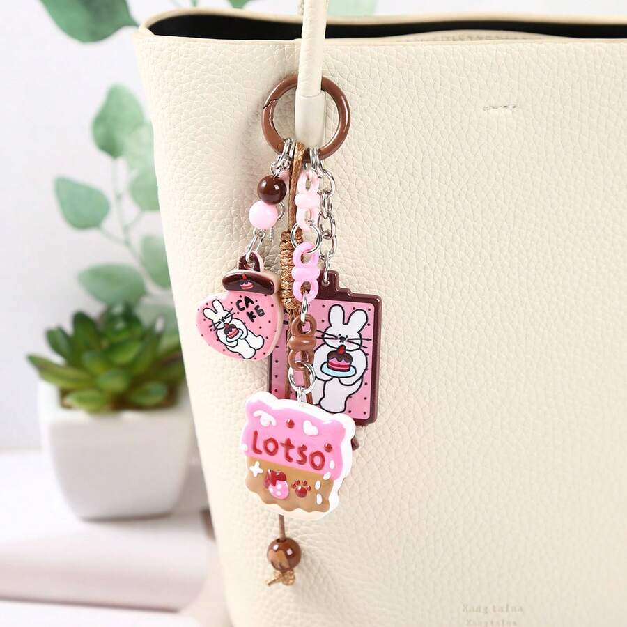 Mặt dây chuyền hoạt hình dễ thương mới hình gấu dâu tây, Cô bé quàng khăn đỏ, quả táo, chú chó, trái tim, mặt dây chuyền hình túi xách cho bé gái, móc khóa nhỏ tinh tế, quà tặng nhỏ - Nhiều màu - Xem 1