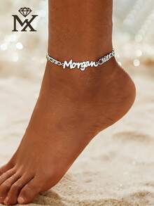 Personalized Name Anklet Customized Women's Anklet Couple Anniversary Gift Minimalist Bohemian Style Bridesmaid Gift Summer Jewelry - Silver - View 3