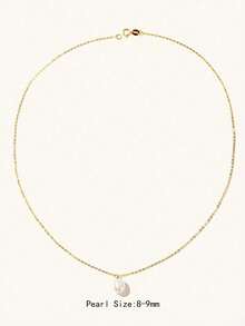 1 pieza Collar de plata de ley 925 con perla de agua dulce natural/ágata negra/turquesa/lapislázuli, elegante y minimalista para uso diario y bodas, cadena apilable - Dorado - Ver 5