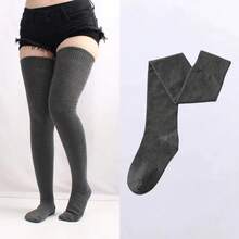 1 Pair Women's Over The Knee Socks Combed Cotton Thigh High Socks Plus Size Long Loose Fit Striped Fashion Casual Daily Wear - Màu xám đen - Xem 12