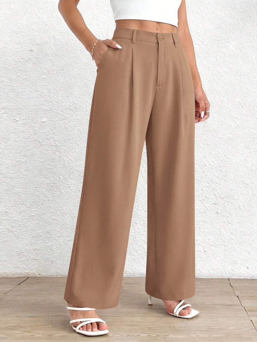 Women Spring Summer Wide Leg Pants For Fall High Waisted Business Casual Outfits Work Pant Trousers Khaki Office Work Outfits For Women - 卡其色 - 查看 1