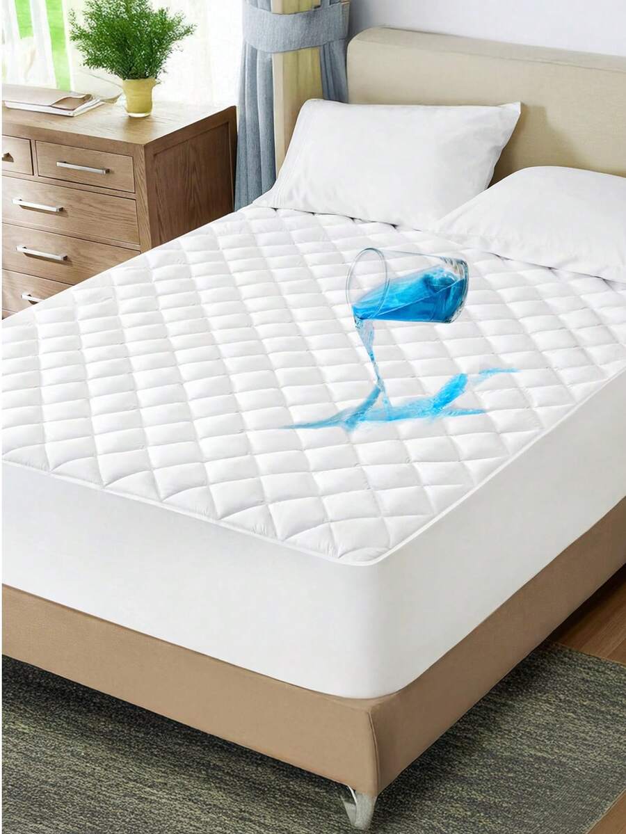 BONNY HOME Waterproof Quilted Mattress Protector, Soft Padded Fitted Bed Cover With Deep Elastic Edges - White - View 1