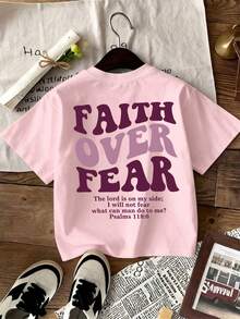 Camiseta de manga corta con cuello redondo y estampado de lema motivacional, de moda casual y versátil para mujer, color rosa - Rosa - Ver 4