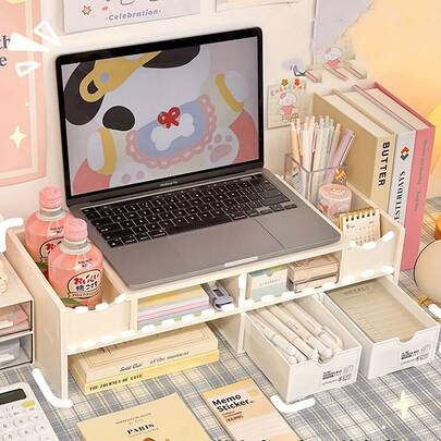 1 pièce Support multifonctionnel de bureau pour écran d'ordinateur, support pour ordinateur portable, étagère de rangement multicouche pour dortoir, boîte de rangement de bureau, support d'ordinateur de bureau, boîte de rangement de cosmétiques pour dortoir, armoire de rangement