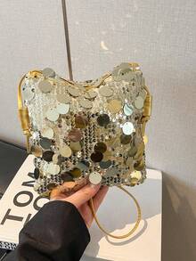 Fashionable Sequin Mini Shoulder Bag, Unique Small Square Crossbody Wallet Purse For Women - Gold - View 6