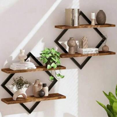 1/2 kệ gỗ treo tường, thích hợp làm phông nền phòng khách, có thể dùng làm giá trưng bày bình hoa, giá trang trí và kệ đựng đồ gia dụng.