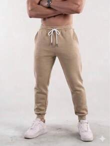 Men's Sweatpants, Winter Fashion, Cold Weather - Men's Beige Sweatpants - View 2