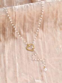 1 chiếc dây chuyền nữ bằng thép không gỉ, kiểu choker đính ngọc trai với khóa hình trái tim, phong cách sang trọng, thích hợp cho hẹn hò, đi làm, quà tặng ngày lễ. - vòng cổ - Xem 5
