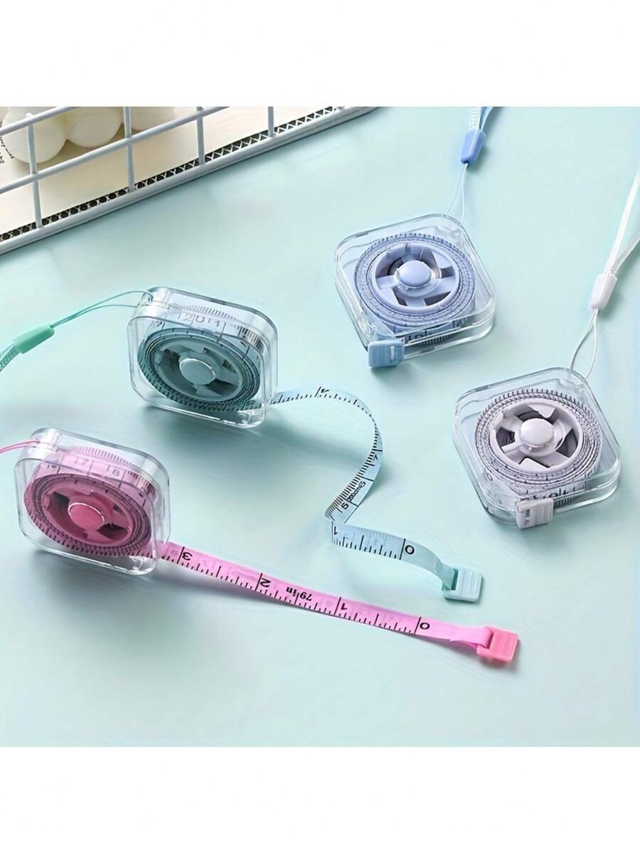 2m/6ft Cute Mini Soft Tape Measure, Portable With Retractable Lock And Clear CM/Inch Markings - Suitable For Sewing, Home, Waist, Bust, Height Measurement - Durable, Easy To Store, Wipe-Clean Transparent Case With Hanging Loop