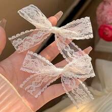 2pcs Summer Lace Bow Hair Clips - Beige - View 1
