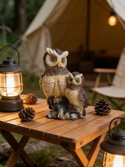 1pc European Creative Resin Crafts Decor, Lifelike Natural Animal Owl On Tree Stump, Garden Yard Outdoor Decoration, Home Living Room Bedroom Office Desktop Ornament