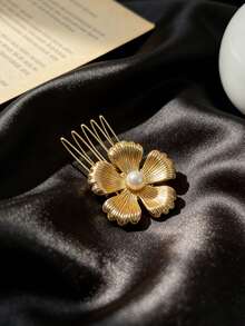 1pc Elegant Pearl 5-Petal Flower Hair Clip, Suitable For Wedding, Bridesmaid, Holiday Party, Performance Hairstyles - Multicolor - View 3