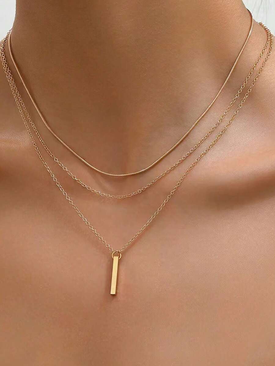 1pc Women Multilayered Necklace, Suitable For Daily Wear And Holiday Gifts - Yellow Gold - View 1