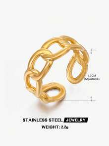1pc Stainless Steel Fashionable Geometric Chain Open Ring, Suitable For Daily Wear - Gold - View 5