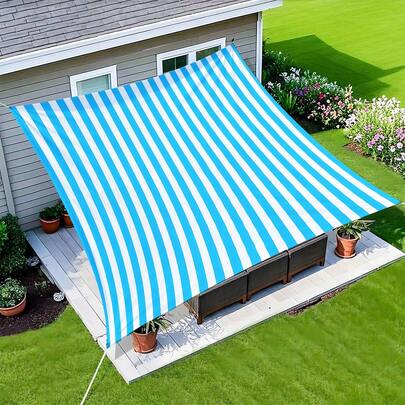 1pc Outdoor Striped Sunshade Canopy, Suitable For Garden And Patio, Can Be Used As Beach Sunshade, Comes With Ropes (Frame Not Included)