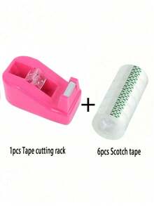 Set de 7 piezas de dispensador de cinta rosa (1 cortador + 6 rollos de cinta transparente), adecuado para oficina, hogar, escuela y otros escenarios de empaque de regalo transparente - Negro (1 cúter + 6 cintas transparentes) - Ver 15