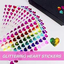 300pcs Of Holographic Heart Stickers In 5 Sheets, Featuring Glittery Small Hearts That Are Self-Adhesive. Perfect For Valentine'S Day Decorations, Reward Charts, Scrapbooking Projects, And Planners - Multicolor - View 1
