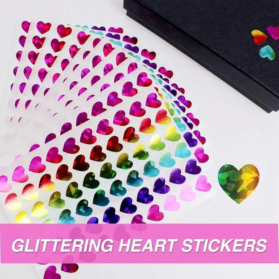300pcs Of Holographic Heart Stickers In 5 Sheets, Featuring Glittery Small Hearts That Are Self-Adhesive. Perfect For Valentine'S Day Decorations, Reward Charts, Scrapbooking Projects, And Planners - Multicolor - View 1