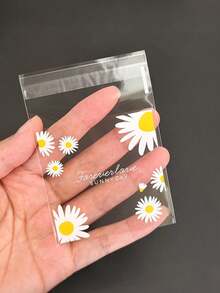 200pcs Daisy Flower Bags, Self-Adhesive Semi-Transparent Daisy Flower Bags, DIY Gift Card Decoration Bags, "Sunny" Printed OPP Bags, Suitable For Parties, Birthdays, Weddings And Gift Packaging, Also Suitable For Jewelry Packaging, Valentine's Day Gifts, Spring Gifts And New Year Gift Packaging - A - View 3