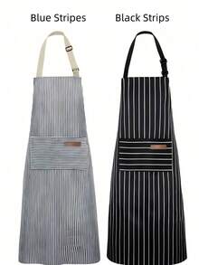 1pc Adjustable Double Pocket Apron, Chef Cooking Kitchen Restaurant Work Apron, Unisex - Multicolor - View 1