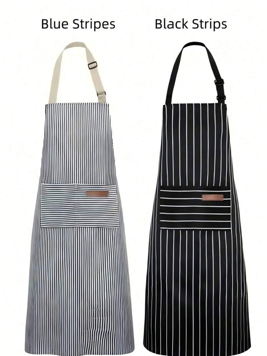 1pc Adjustable Double Pocket Apron, Chef Cooking Kitchen Restaurant Work Apron, Unisex - Multicolor - View 1
