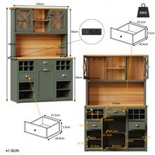 Kitchen Furniture (120 X 45 X 188 Cm), Tall Cabinets, Sideboards, Kitchen Units With Glass Doors And LED Lighting, Sideboard With Wine Rack, Adjustable Shelves, Green - Olive Green - View 3