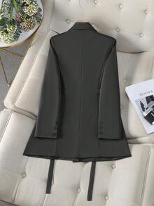 Áo blazer nữ màu nâu, thắt eo, hai hàng cúc, dáng suông, thích hợp mặc đi làm, chất liệu vải mềm mại, thanh lịch, phù hợp với phụ nữ từ 25-45 tuổi, mùa xuân. - Màu xám đen - Xem 3