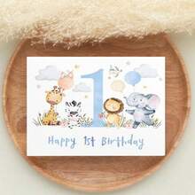 Thiệp chúc mừng sinh nhật lần thứ nhất cho bé trai, thiết kế động vật hoang dã dễ thương, Chúc mừng sinh nhật! Món quà sinh nhật sáng tạo. - A - Xem 6