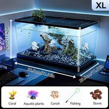 Sturdy Large Aquarium With A Lid - Clear, Leak-Resistant Design Suitable For Fish, Turtles, And Aquatic Plants, Perfect For Use In For Home Offices Or Classrooms, Featuring A Contemporary Rectangular Setup, Great For Christmas And Holiday Decor - XL-with Accessories - View 8