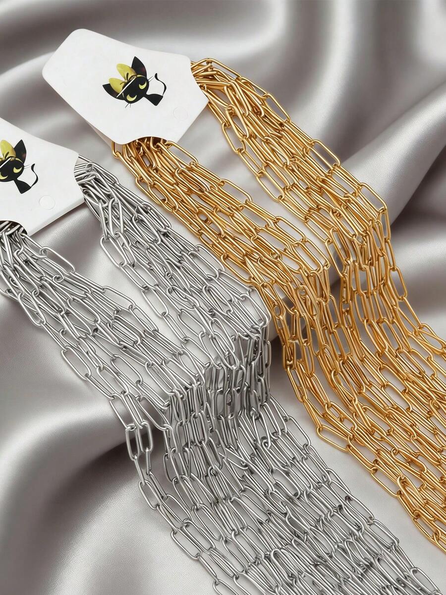 18K镀金不锈钢可调节项链链条，个性化回形针项链，批发带延长链，珠宝制作DIY材料，5个/10个/50个装 - 45+5cm - 查看 1