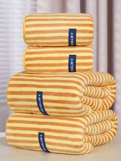 3/2/1pc Coral Fleece Absorbent Striped Bath Towel, Super Soft Fiber Towel Or Hand Towel, Home Decor, Bathroom Towel, Soft & Skin-Friendly, Suitable For Bathroom, Hotel, Gym, Travel, Gift, Salon, Sports, Outdoor, Beach, School, Back To School, Travel Accessories, Home Essentials, Towel, Skin Care