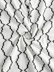 Áo thun cổ Henley nam màu đen trắng in họa tiết hình học lượn sóng, kiểu dáng thường ngày, thoải mái khi đi làm. - trắng - Xem 8
