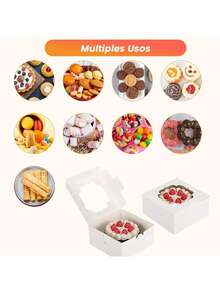50pcs Mini Boxes With Window For Cakes, Donuts, Gifts - White - View 4