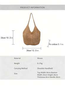 编织女士手提包，时尚托特单肩包，沙滩旅行草编包 - 彩色 - 查看 3