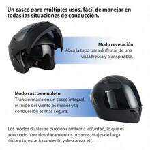 Casco Abatible para Motocicleta Negro Mate, Certificado DOT, Diseño  y Cómodo, Protección Integral, Ideal para Uso Diario y Viajes - A - Ver 2