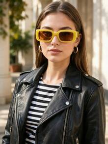 A Piar Vintage Chunky Orange Rectangular Glasses  Street Style  Weekend Getaways  Perfect Mother's Day Gift - C8 黃框茶 - 查看 1