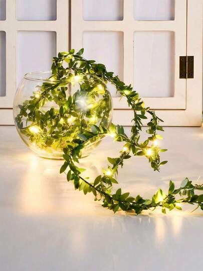 1pc 2m/3 Meters/5m Green Vine Lights, Artificial Vine Wreath Lights, Battery Operated, Suitable For Living Room, Girl's Bedroom, Tabletop, Wall Decor, Wedding, Celebration, Holiday Party Atmosphere Lights, Mother's Day, Valentine's Day Decoration