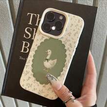 Duck 1pc TPU Material Floral Green Collar Goose Pattern Phone Case Compatible With IPhone 17 Pro Max/17/16 Pro Max/15/13/12/11, S20 FE/A15/S24/A55, Note 11/Note 12/Note 13 Pro, Full Coverage Anti-Drop Soft Protective Cover - White - View 2