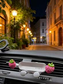 可爱草莓车载手机支架，粉色草莓车载出风口手机导航支架 - 草莓 - 查看 4