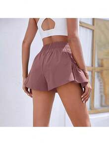 Womens High Waisted Athletic Shorts Casual Summer Workout Gym Running Shorts Quick Dry Flowy Shorts With Pockets - 西瓜粉 - 查看 3