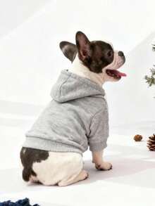 1pc Gray Solid Color Korean Style Raglan Sleeve Simple Versatile Pet Hoodie, Warm And Comfortable Basic Cat/Dog Indoor/Outdoor Sweatshirt - Grey - View 4