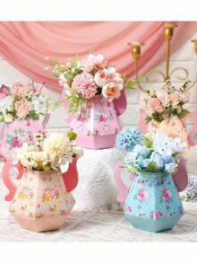 4pcs/Pack Tea Pot Flower Boxes, Floral Arrangement Decor For Tea Pot, Tea Party Snack & Candy Boxes, Paper Tea Pot Shaped Floral Decor Boxes, Pink Tea Party Boxes, Suitable For Wedding Floral Arrangement, Tea Party Centerpiece Decor, Spring Birthday Celebration - Multiple Styles - View 10