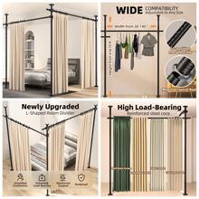 Room Divider, Tension Curtain Rod No Drilling,4-10ft(H) 28-140inch(W) Wall Divider For Room Separation, Heavy Duty Room Partition Separator, Adjustable Folding Privacy Screens,Black - Black - View 2