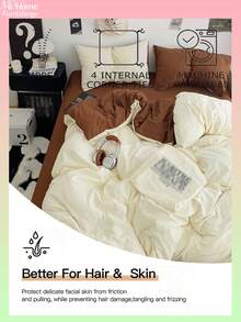 3pcs Set, Duvet Cover & 2 Pillowcases, Soft & Comfortable Bedding, Available In Multiple Colors, Suitable For Dorm Room Or Home Decor, Machine Washable, No Filling - Light Yellow - View 2