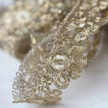 2 Sizes / 1.82m High-End Decorative Trim, Transparent Mesh Lining + 3D Gold Thread Embroidery Technique, Curled Grass Pattern + Circular Swirl Design, Thick And Smooth Lines, Interwoven Gold Threads With Obvious Embossed Texture And Strong Luster - Gold - View 6