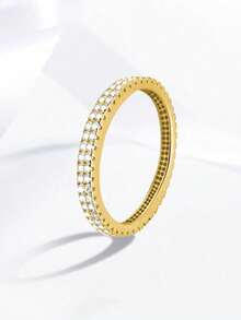 1 par de anillos de mujer de plata de ley 925 con doble de cristales completos, adecuados para aretes, aretes de cristal exquisitos y elegantes, joyería conmemorativa de boda y aniversario - anillo - Ver 55