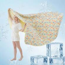 1pc Cooling Blanket, Modern Floral & Botanical Pattern Quilted Throw, Lightweight Breathable Fabric, Designed For Heat-Sensitive, Suitable For Home, Travel, All Seasons - Mint Green - View 2