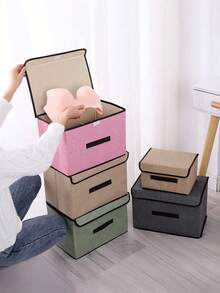 Scatola di stoccaggio pieghevole in tessuto ad alta capacità con coperchio antipolvere, organizer di stoccaggio con specifiche di dimensioni multiple, con maniglia integrata, disponibile in vari eleganti colori Morandi solidi, realizzato in morbido tessuto di lino premium con struttura stabile - Multicolore - Visualizzare 6