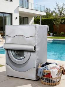 Waterproof & UV-Resistant Front-Loading Washing Machine Cover, Dustproof & Sunscreen With Roller Blind Window, Durable Oxford Cloth Cover Suitable For Indoor & Outdoor Use, Fits Most Front-Load Washers, Great For Balcony, Patio And Bathroom - Grey - View 6
