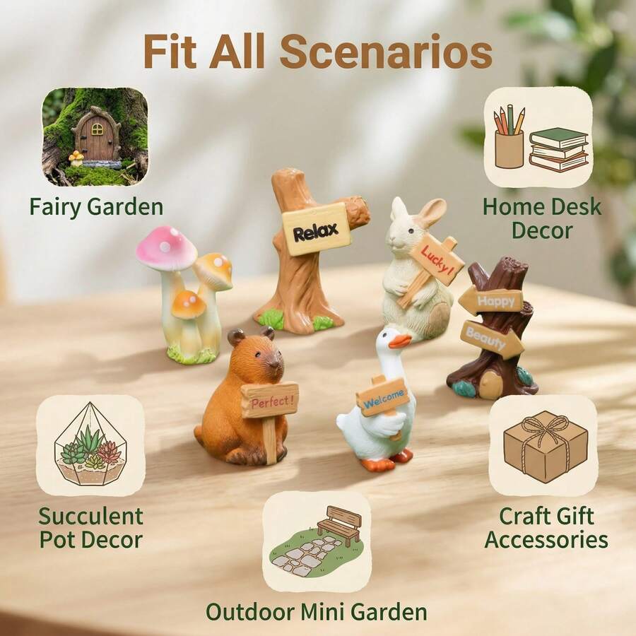 6pcs - Outdoor Small Garden Decor, ABS Resin Miniature Landscape Sculptures, Realistic Animal Figurines, DIY Landscape Decoration Accessories, Suitable For Indoor Home Decor, Wedding And Gifts - Multicolor - View 1